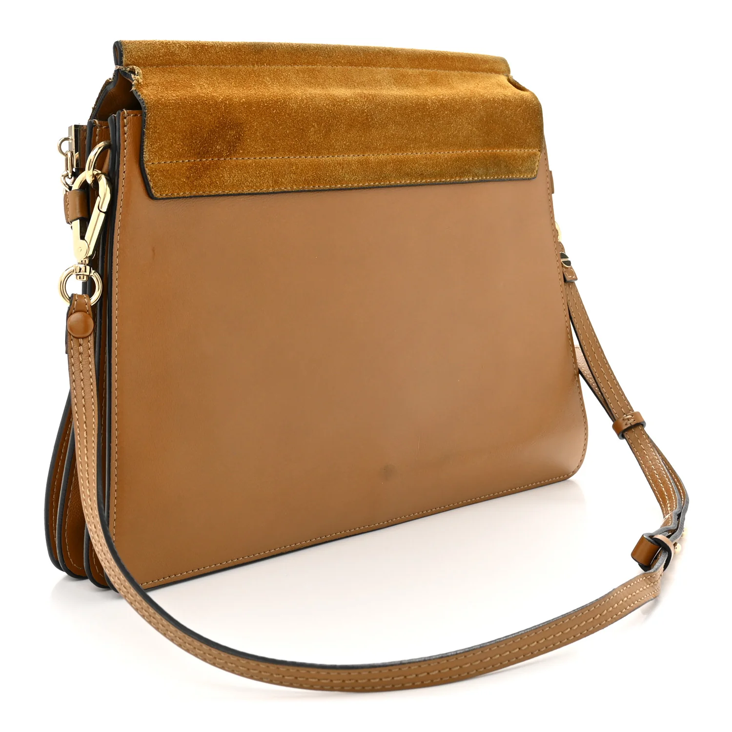 Suede Calfskin Medium Faye Shoulder Bag Mustard Brown - Top Club