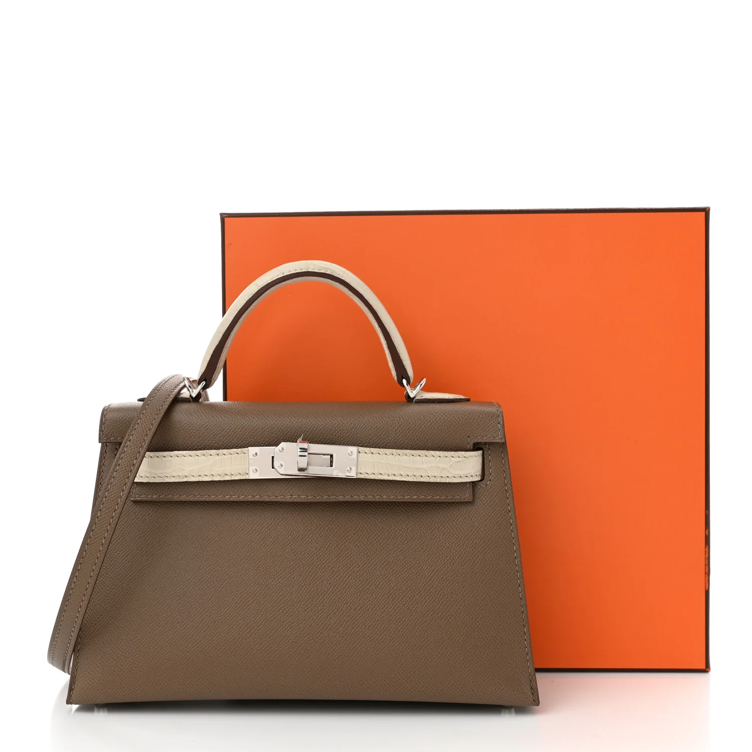 Madame Calfskin Matte Alligator Mini Kelly Sellier Touch 20 Etoupe Beton - Top Club