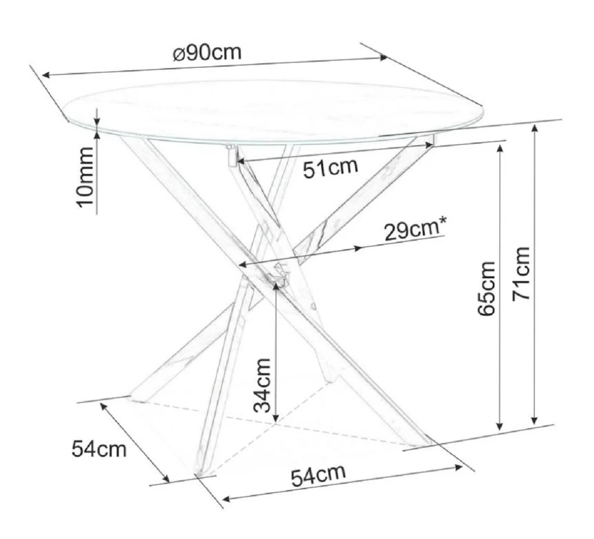 Luxury dining table gold Ø 90 x H. 71 cm - Round dining room table with tempered glass top - Dining room furniture - Kitchen furniture