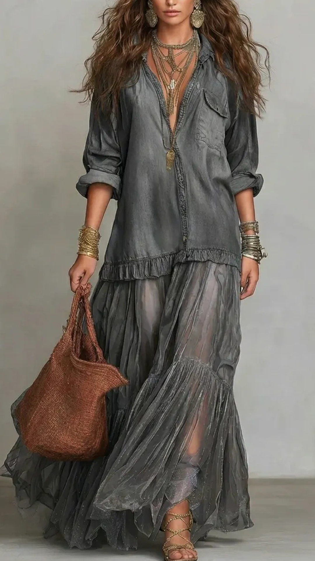 Women's Cotton-Blend Denim-Look Shirt Dress - Nordfashionstorm - Women's Clothing, Fashion for You - Nordfashionstorm.com