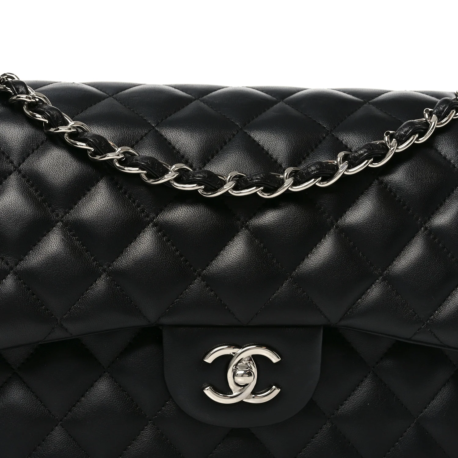Lambskin Quilted Jumbo Double Flap Black - Top Club