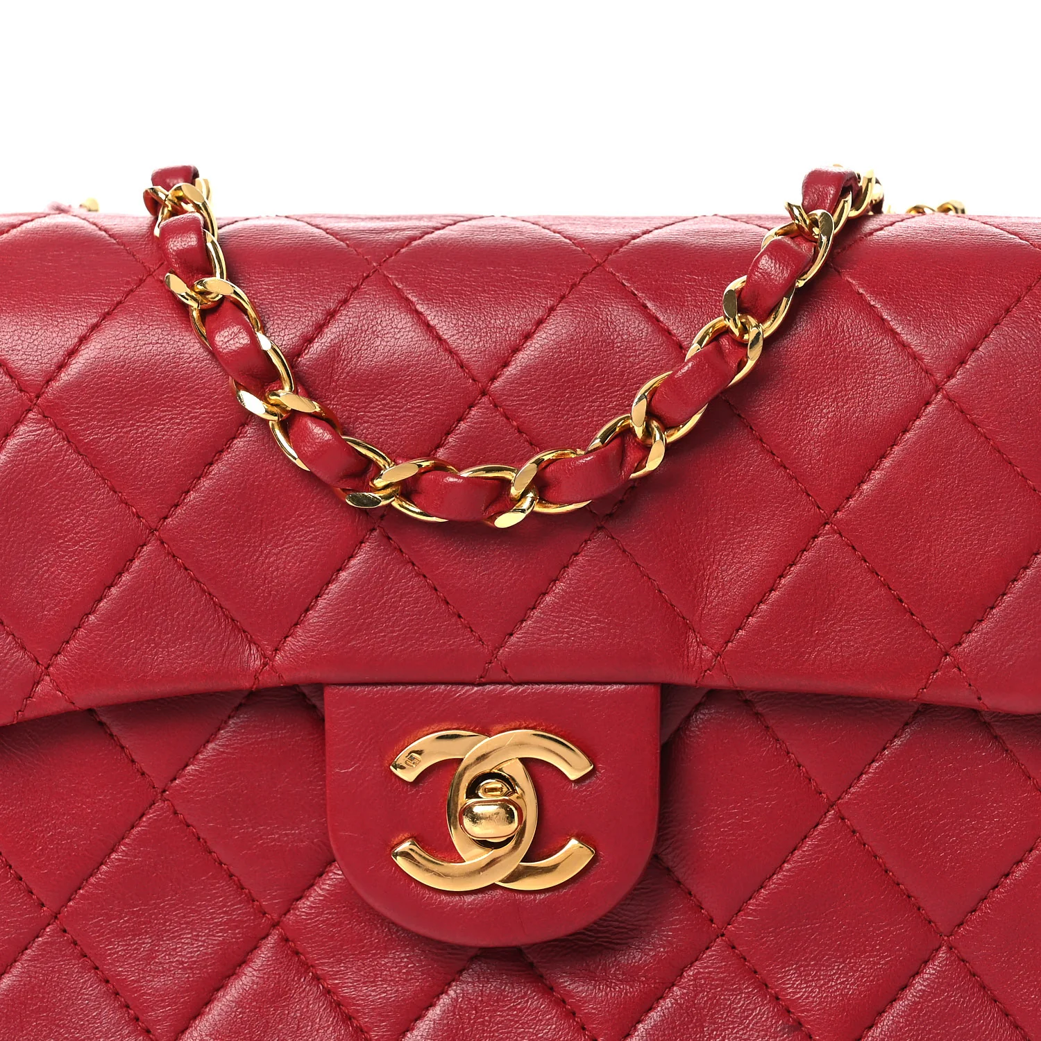 Lambskin Quilted Mini Square Flap Red - Top Club