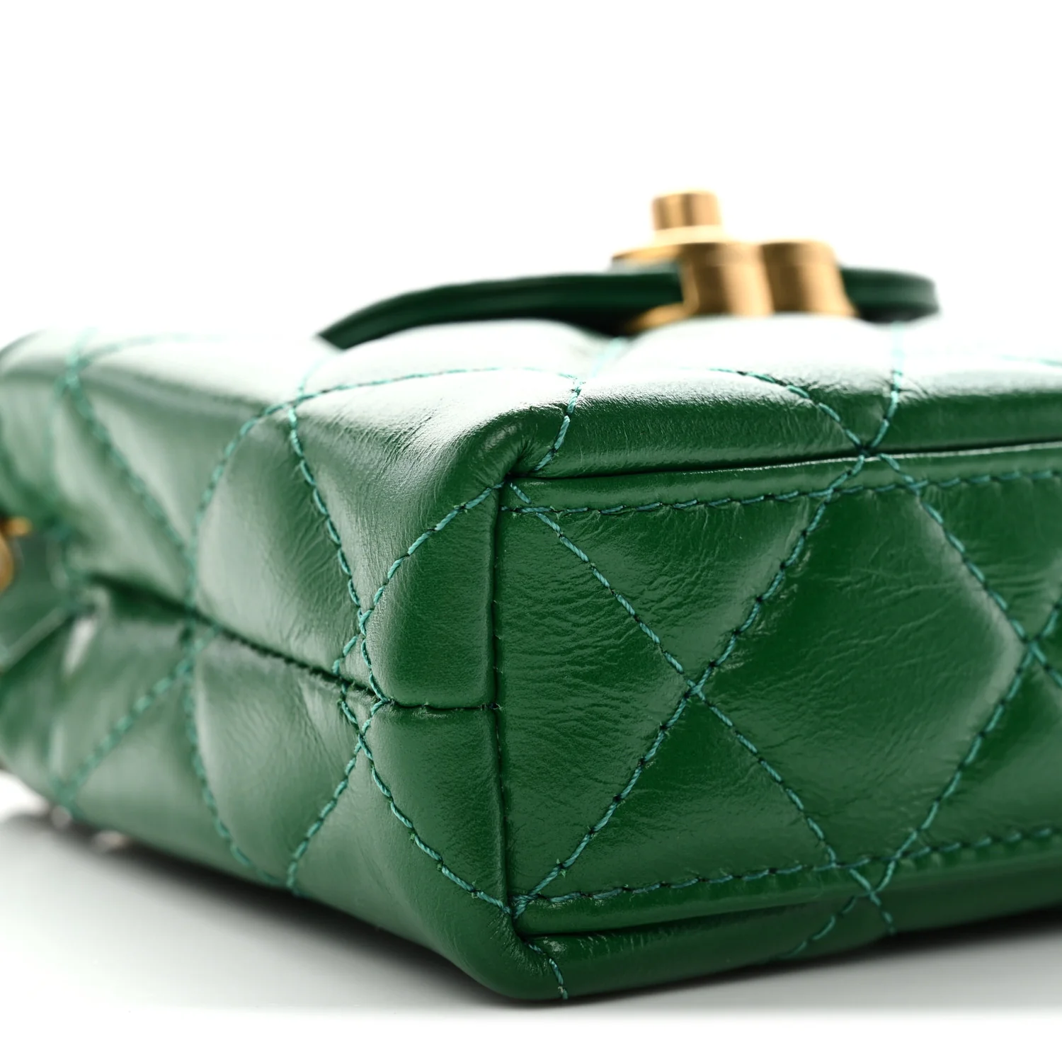 Shiny Aged Calfskin Quilted Mini Nano Kelly Shopper Green - Top Club