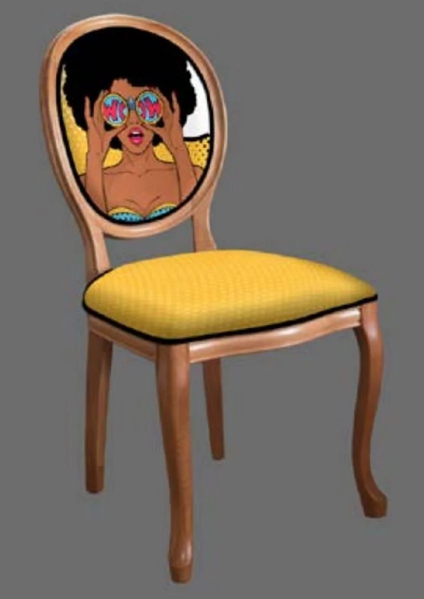 Baroque dining room chair yellow / multicolored / brown - handmade antique style chair - dining room furniture in baroque style