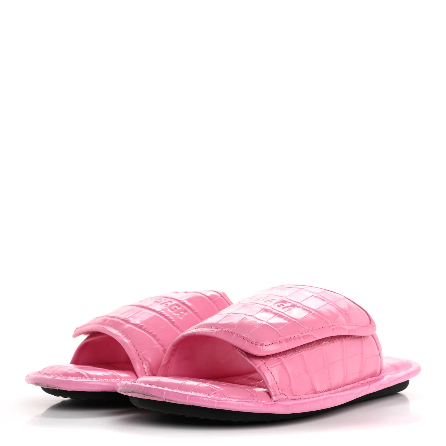 Calfskin Logo Crocodile Embossed Slides 40 Fuxia - Top Club
