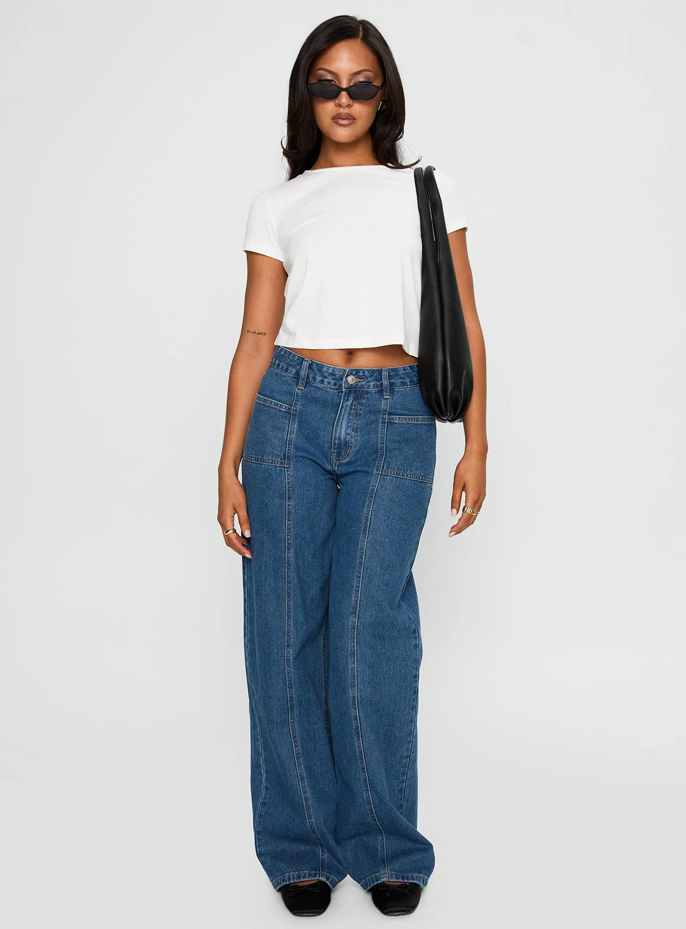 Taji Mid Rise Wide Leg Jeans Dark Blue