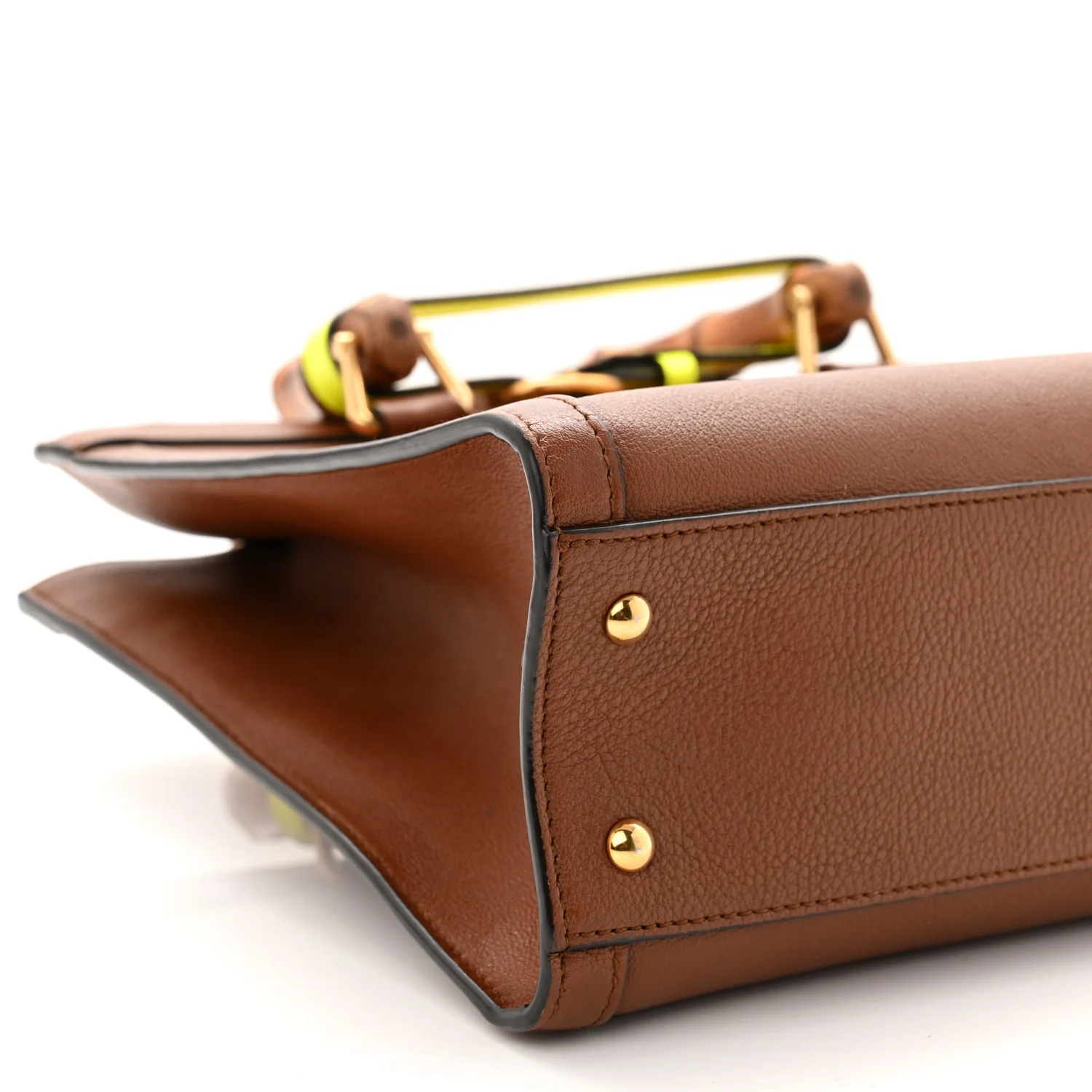Wonka Grain Calfskin Small Diana Tote Bag Cuir Yellow Fluo - Top Club