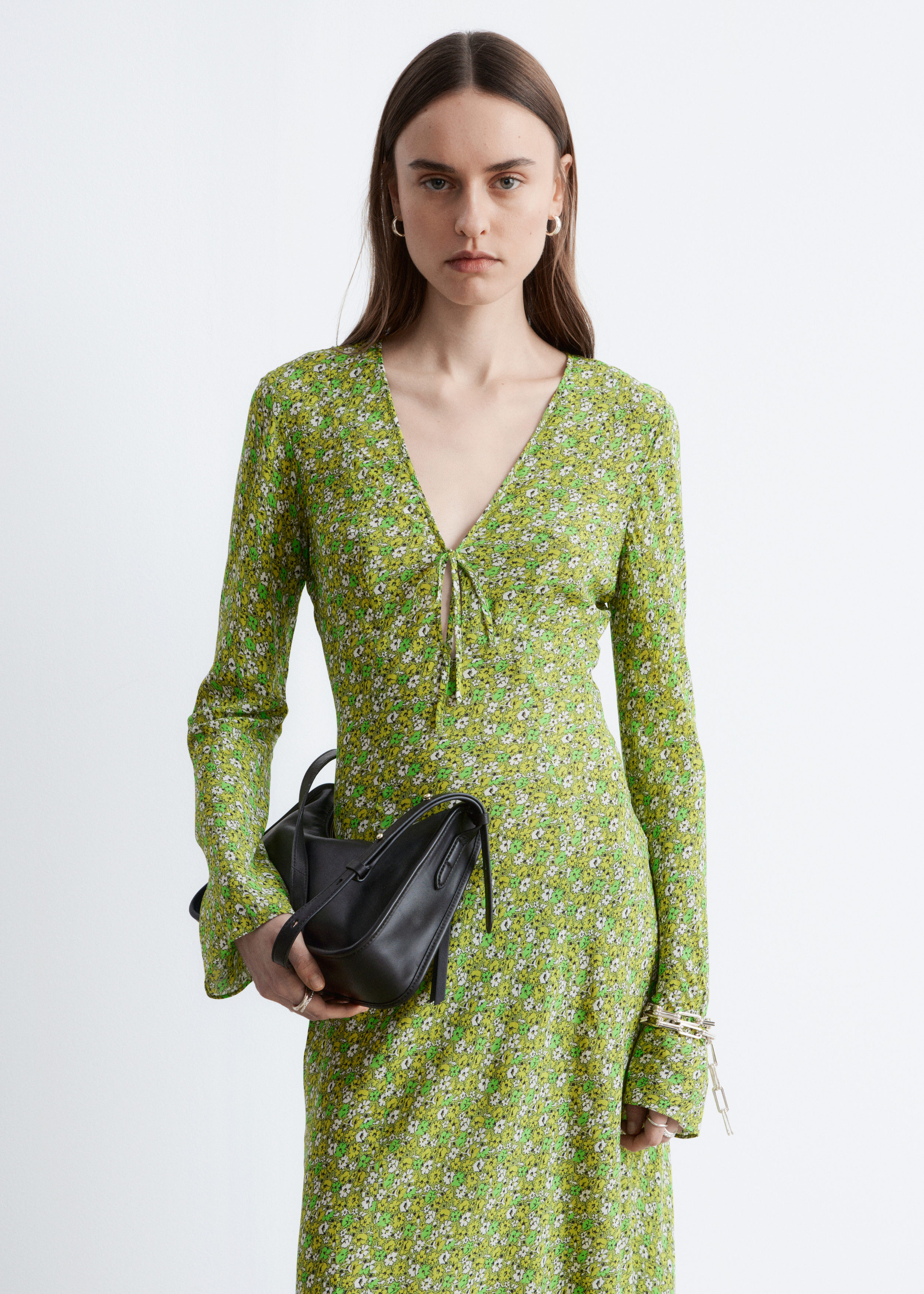 & Other Stories FLORAL V-NECK MIDI DRESS