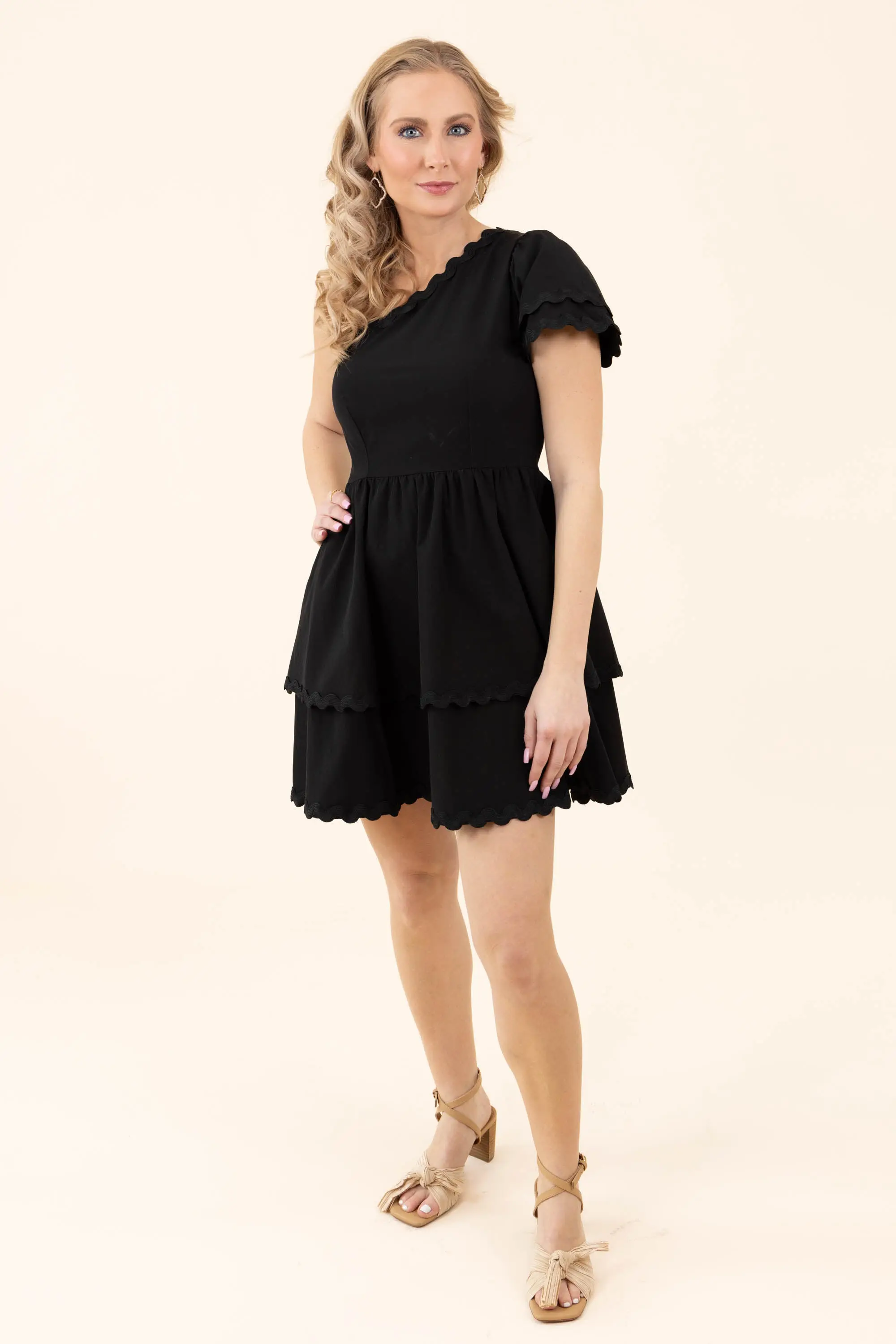 Flirty Noir Fantasy Tiered One Shoulder Mini Black Dress - ALJEGJ