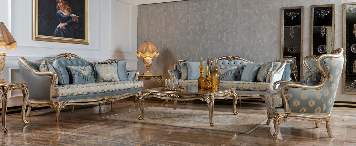 Luxury Baroque Coffee Table Silver / Gold - Handcrafted Solid Wood Living Room Table - Baroque Living Room Furniture