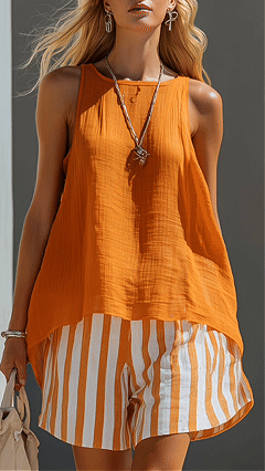 Women's Cotton-Blend Sleeveless Top & Striped Shorts Set - Nordfashionstorm - Women's Clothing, Fashion for You - Nordfashionstorm.com