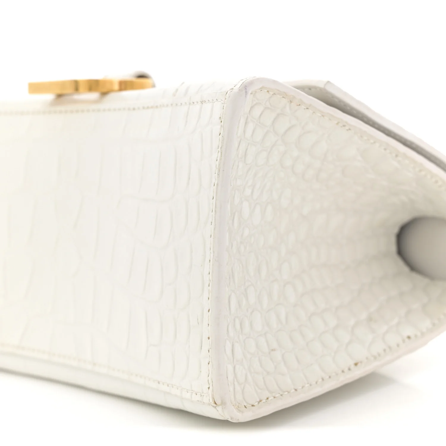 Calfskin Crocodile Embossed Small Hourglass Top Handle Bag White - Top Club