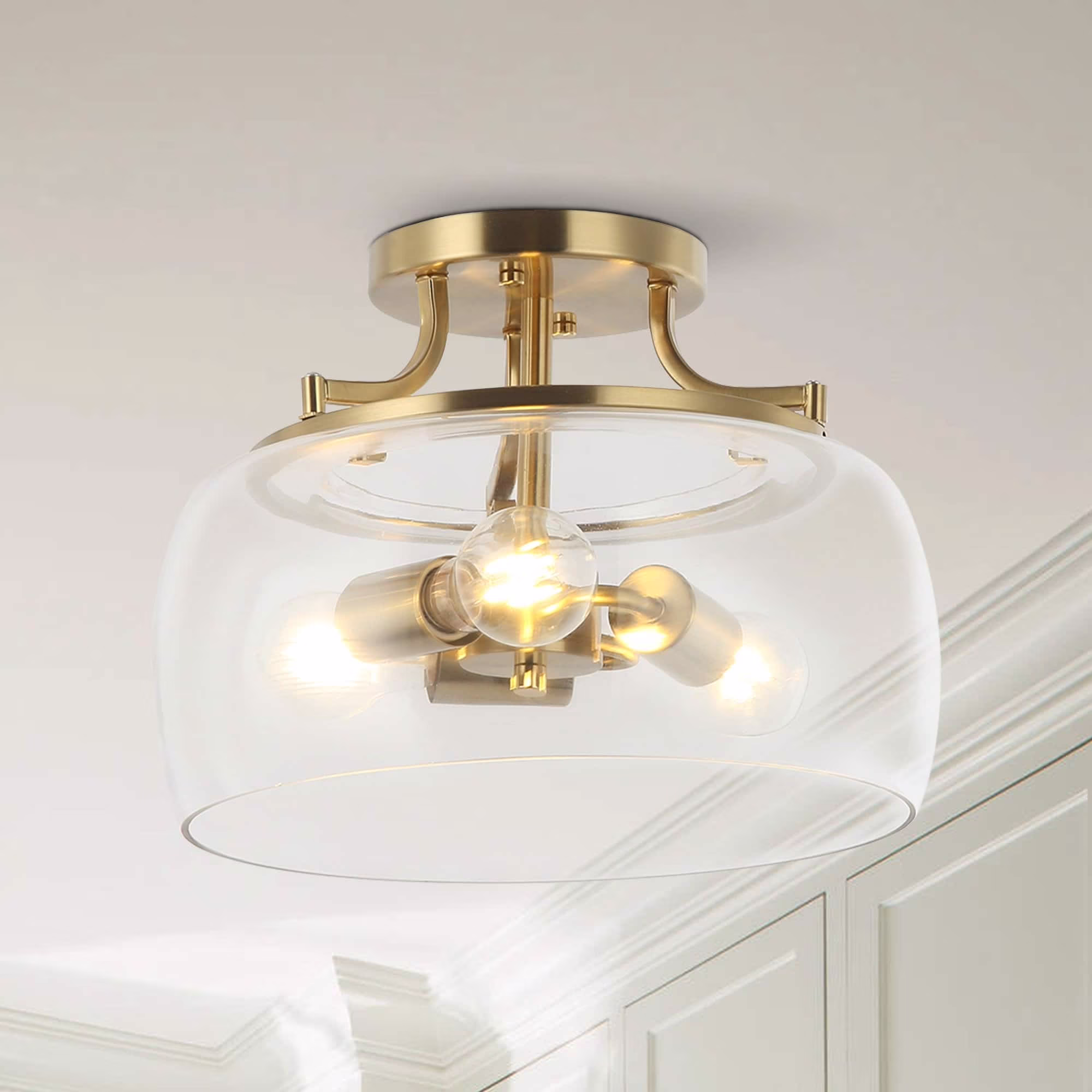Parrot Uncle Modern Gold 3-Light Glass Semi Flush Mount Fixture Ceiling Light