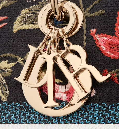 MEDIUM LADY D-LITE BAG Black Multicolor D Birds Embroidery - Top Club