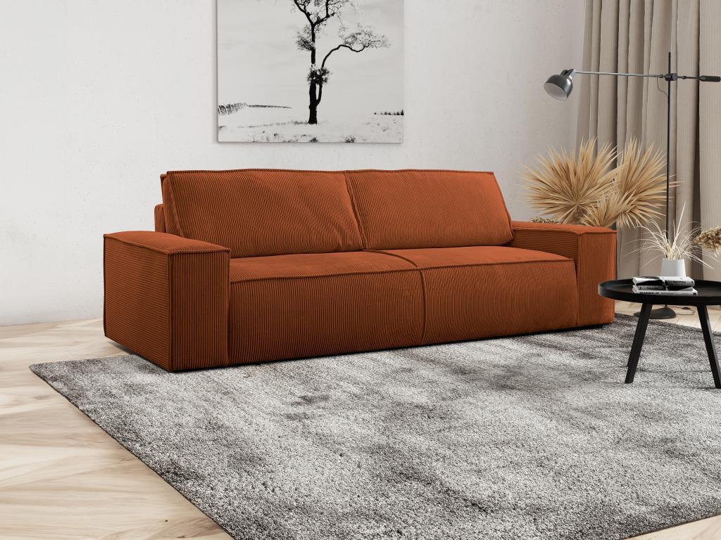 Sofá cama de 4 plazas de pana terracota AMELIA