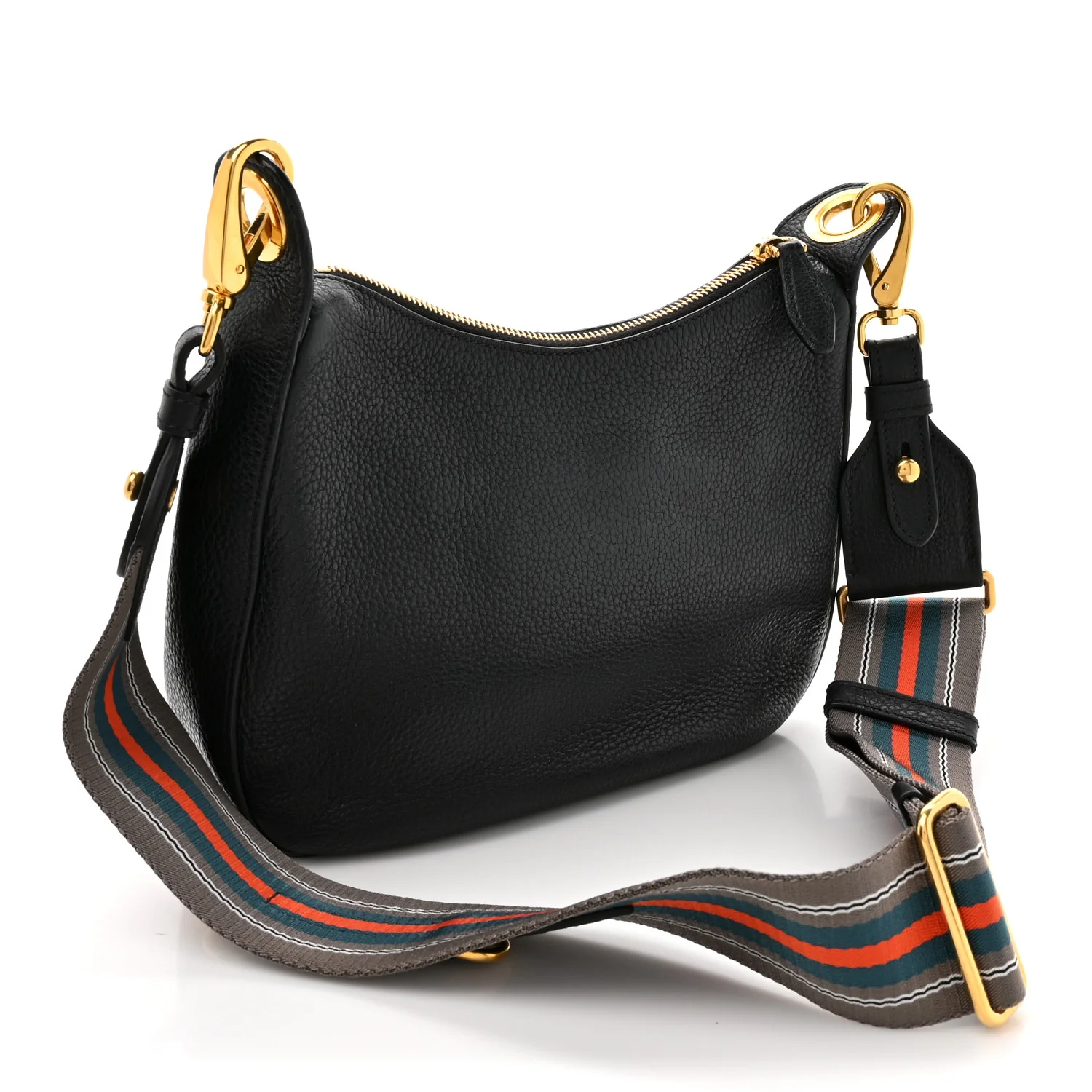 Vitello Phenix Zippered Messenger Hobo Black - Top Club