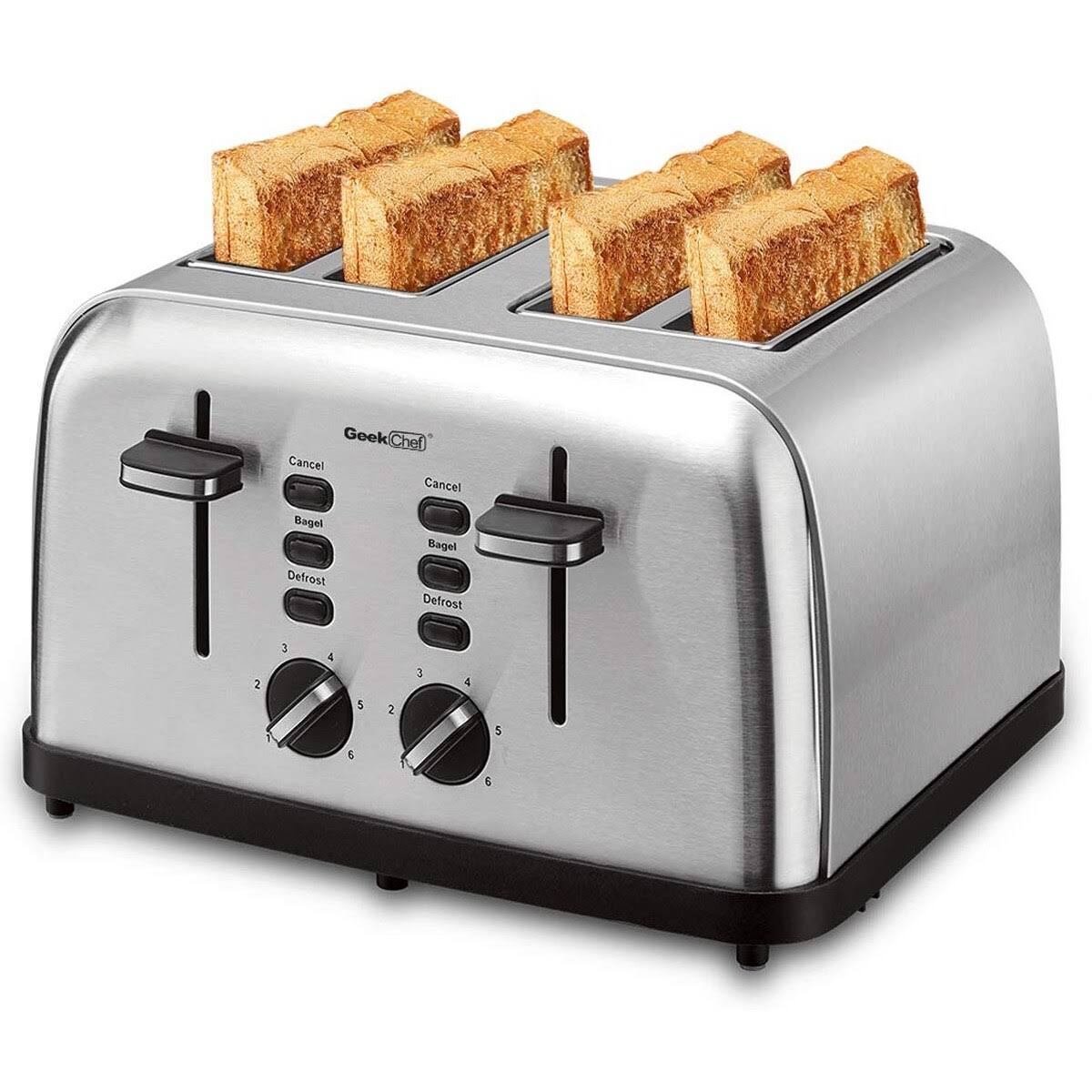 Extra Wide Slots Toaster 4 Slice, 6 Browning Settings Auto Pop-Up - Stainless Steel - 10.9 W x 11.8 D x 7.1 H Inches - Silver
