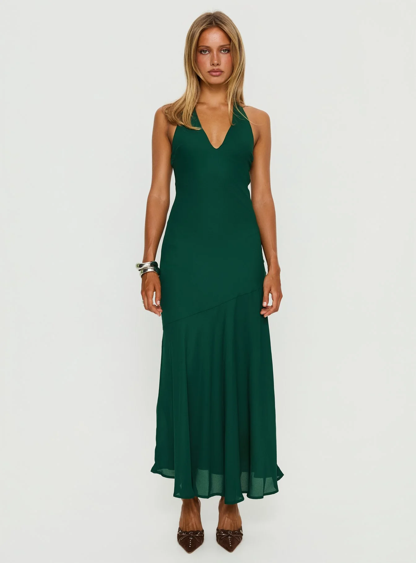 Luannie Halter Scarf Tie Maxi Dress Emerald