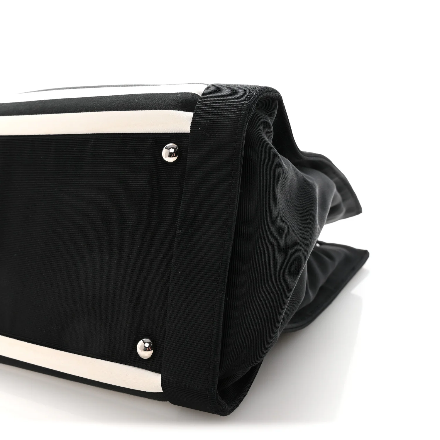 Canvas Grosgrain Striped CC Shopping Tote Black White - Top Club