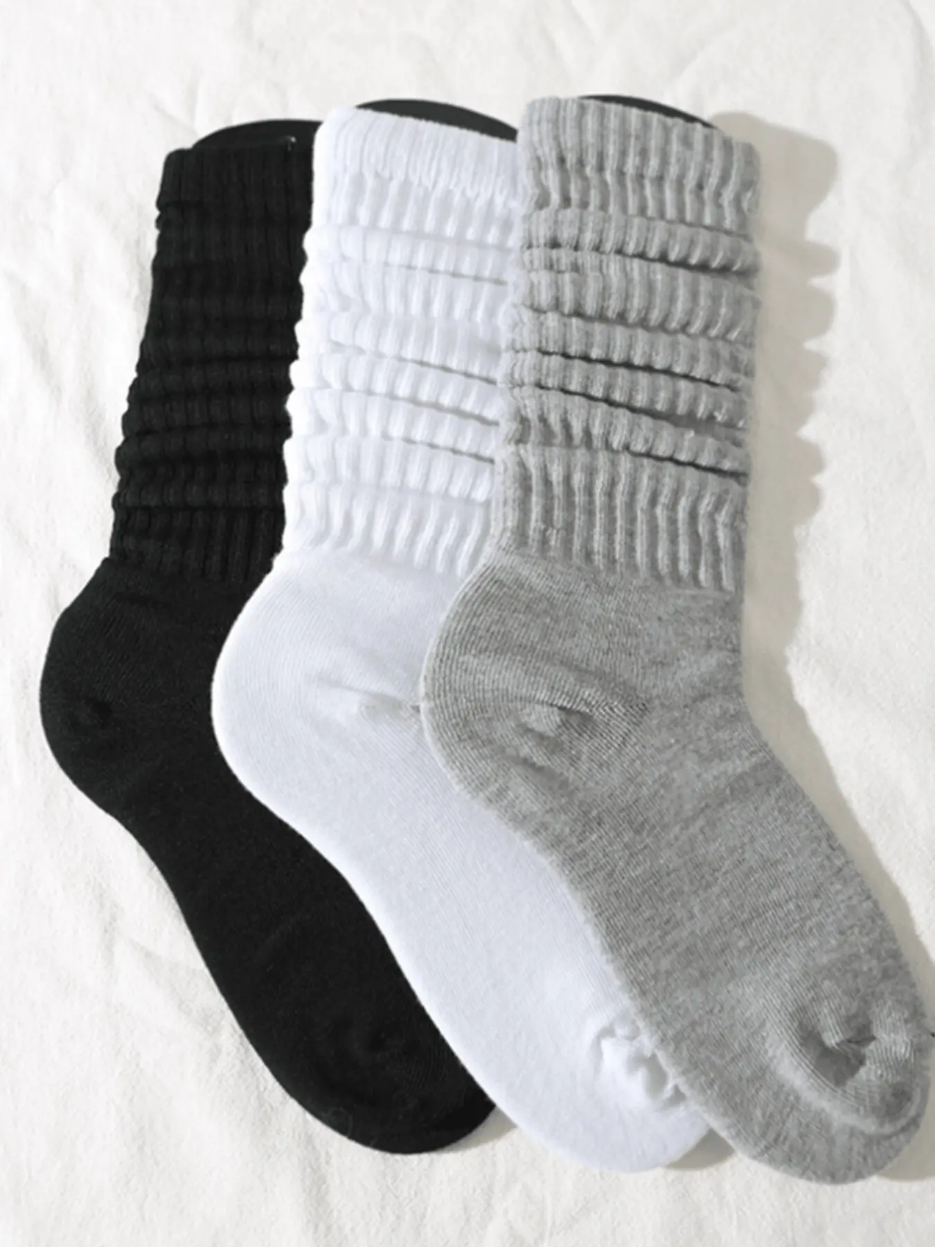 3 Pairs Solid Color Versatile Casual Socks, Comfort Layered Design Daily Wear