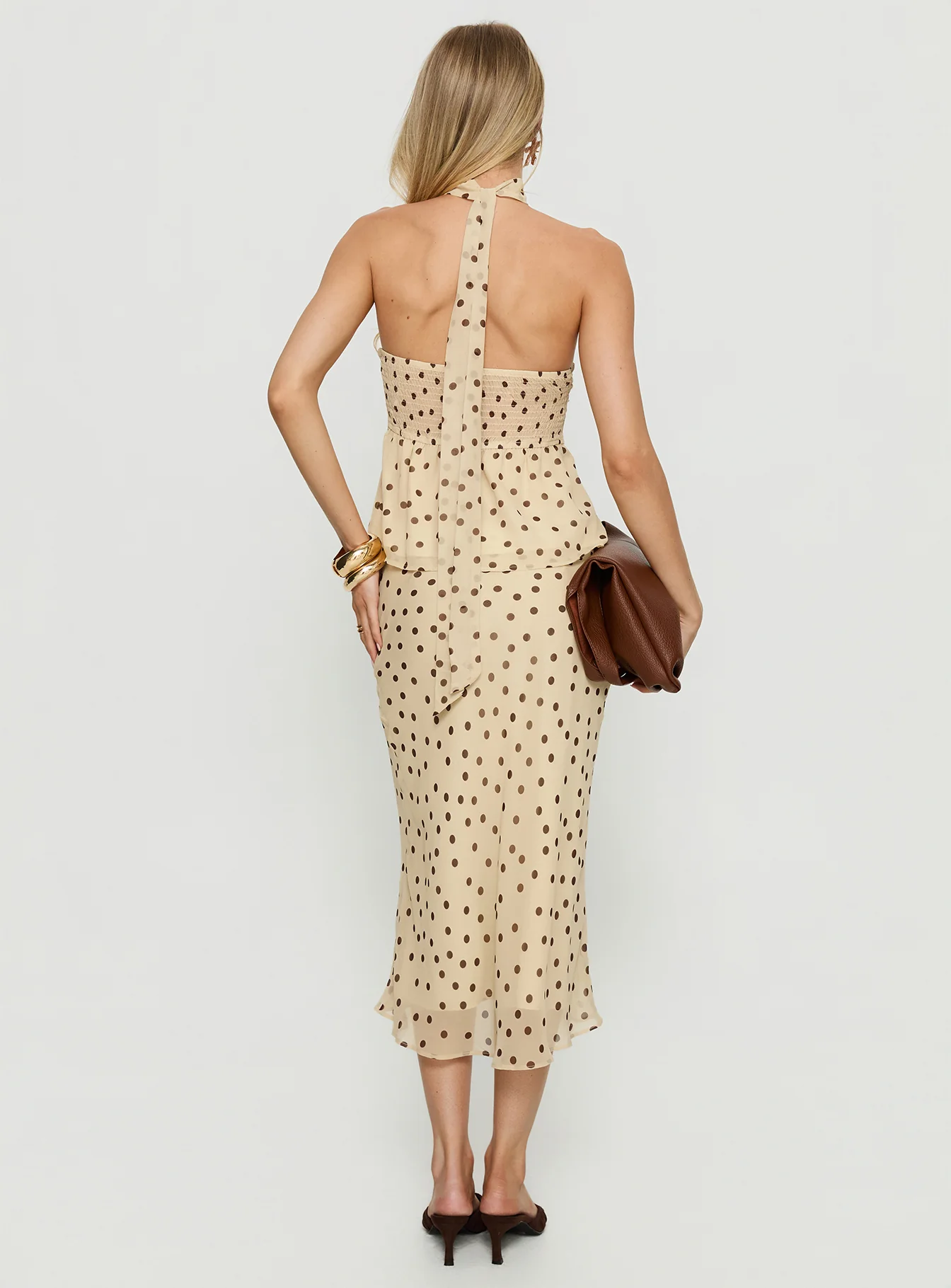 Sydni Midi Bias Cut Skirt Yellow / Chocolate Polka