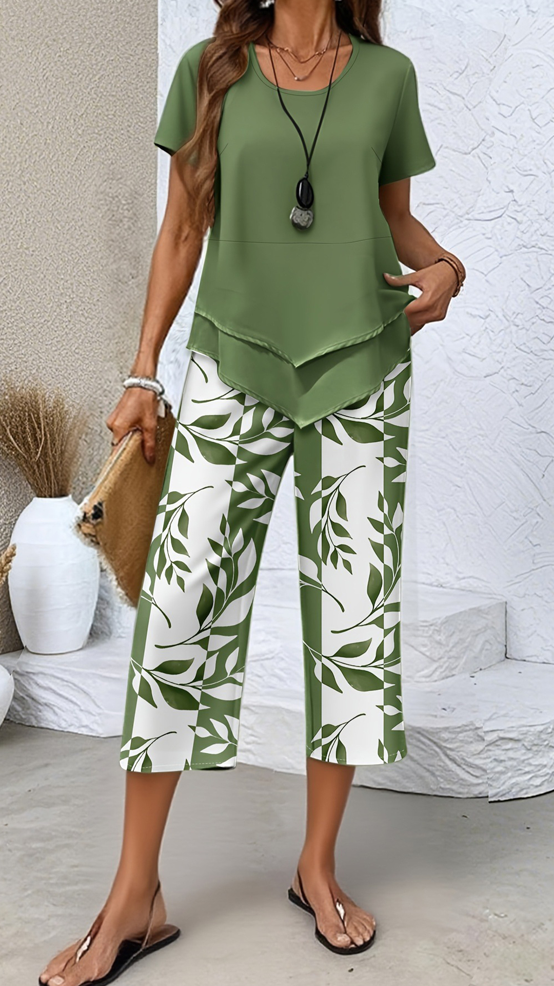 Women‘s Irregular Hem Printed Loose Short Sleeve Two-Piece Set - Nordfashionstorm - Women's Clothing, Fashion for You - Nordfashionstorm.com