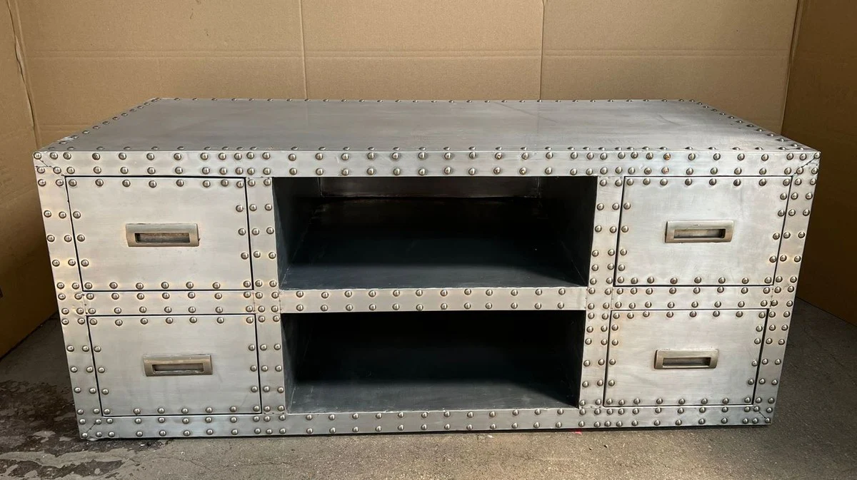 Aluminum Airplane Aviator TV Cabinet Silver 120 cm - Aluminum Furniture