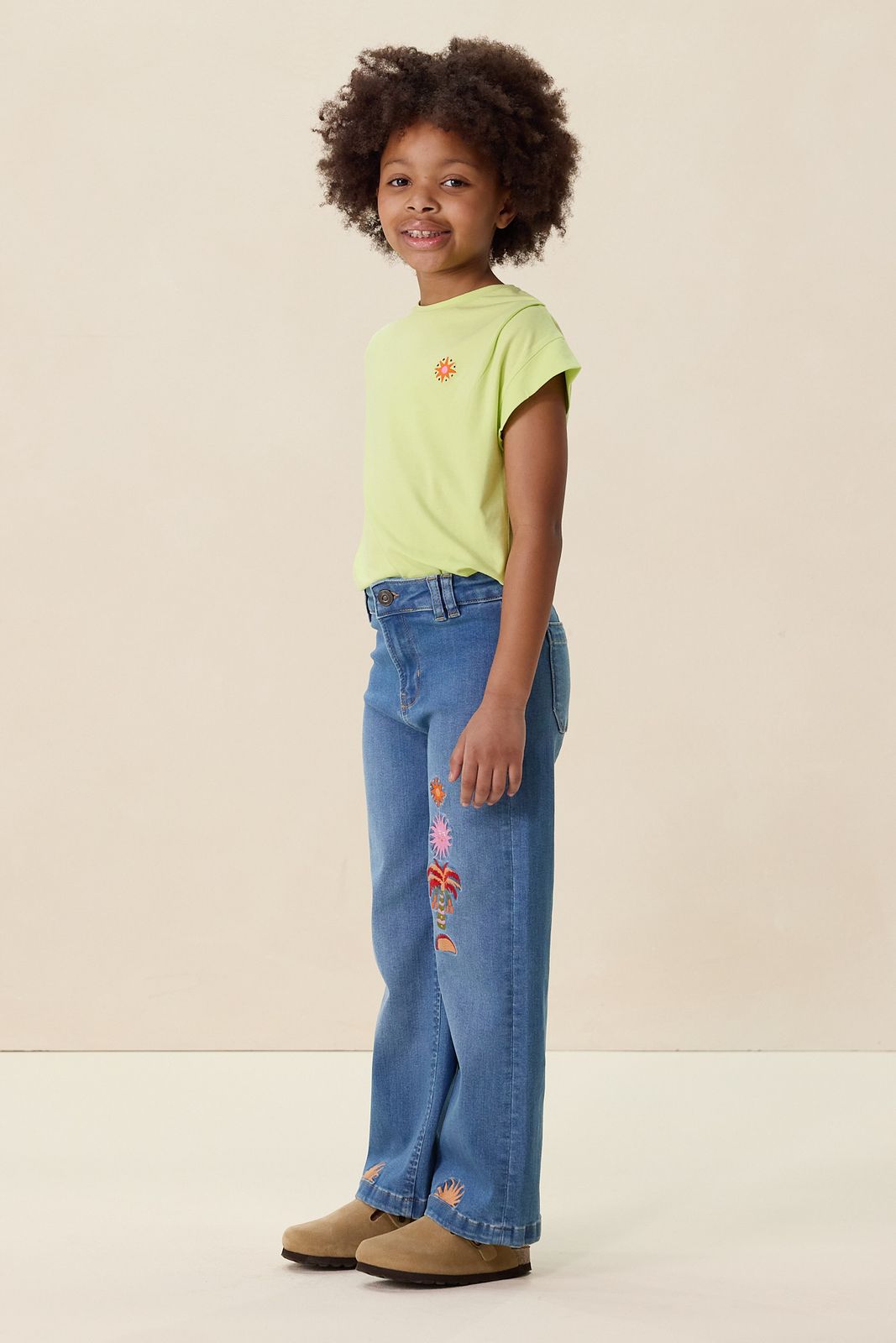 Blauwe wide leg jeans met embroidery