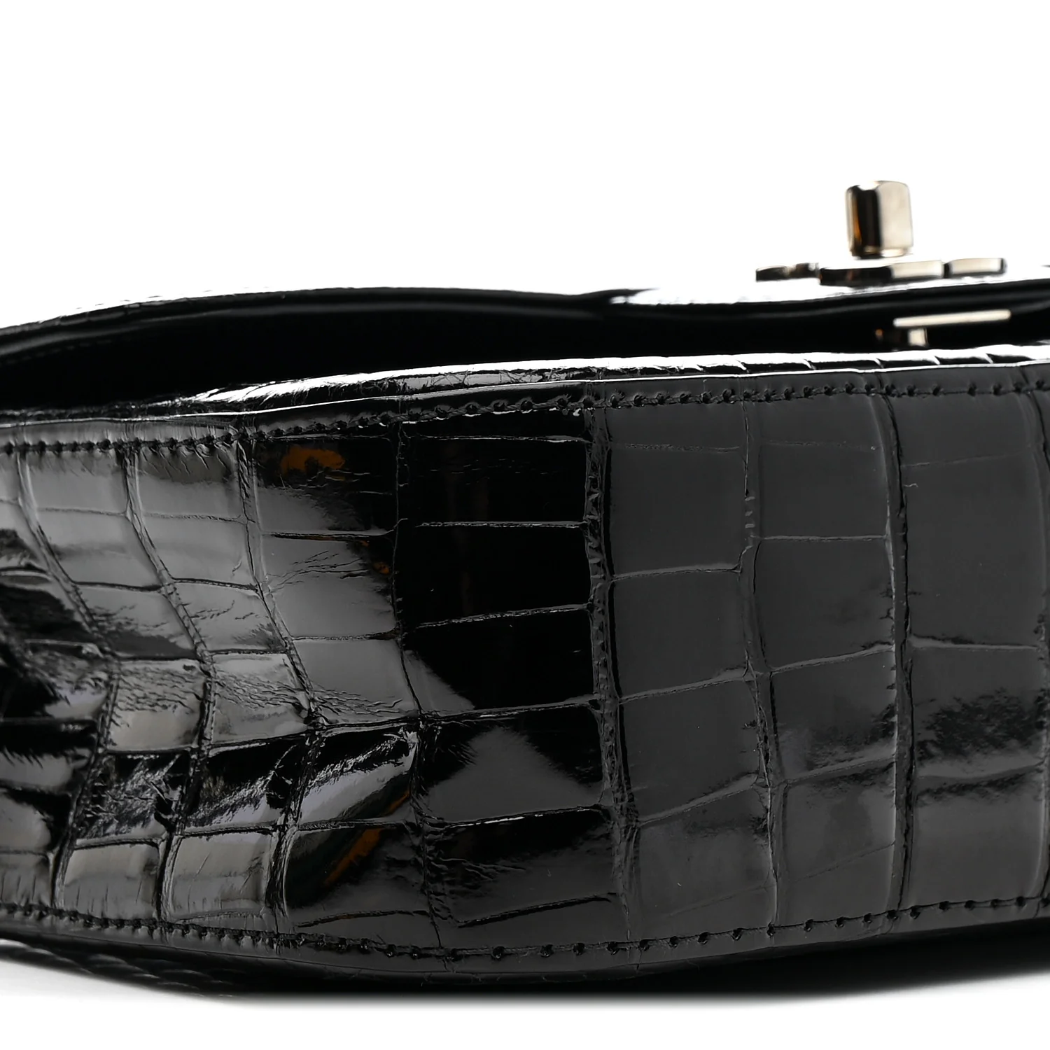 Shiny Alligator Mini Rectangular Flap Black - Top Club