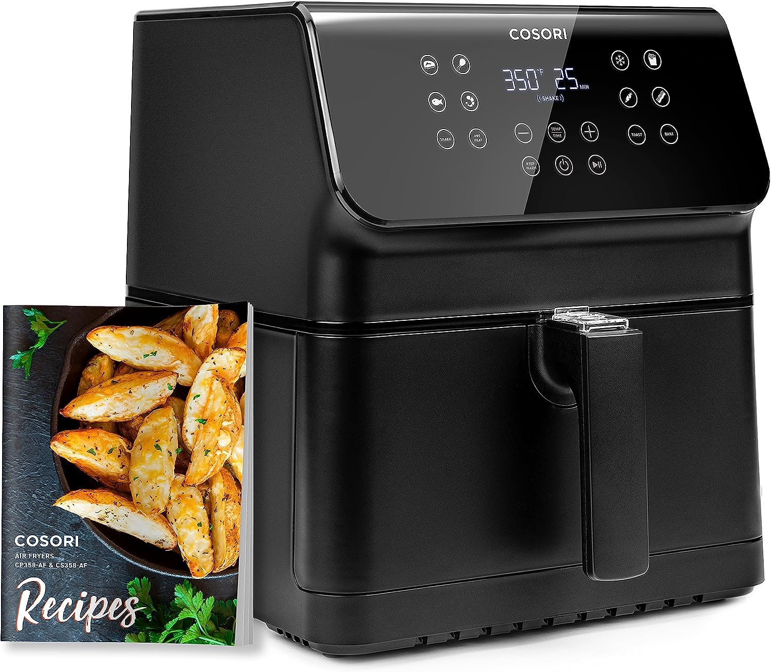 COSORI Pro II Air Fryer Oven Combo, 5.8QT Large Stove with 12 One-Touch Savable Custom Functions, Cookbook and Online Recipes, Non-Stick and Dishwasher-Safe Detachable Square Basket, Black, CP358-AF
