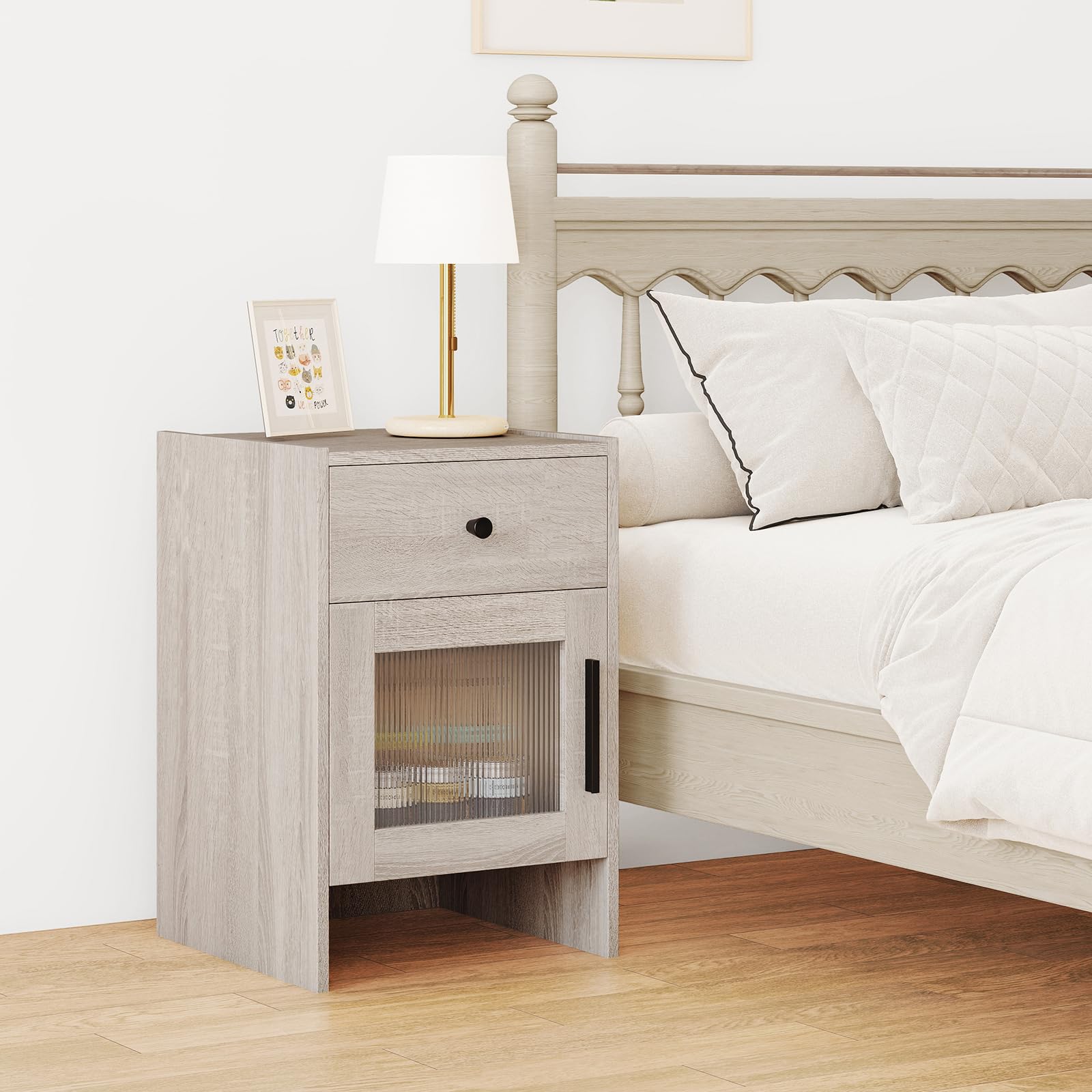 BEFOUNDLOVELY Nightstand with Drawer & Cabinet(1/2)