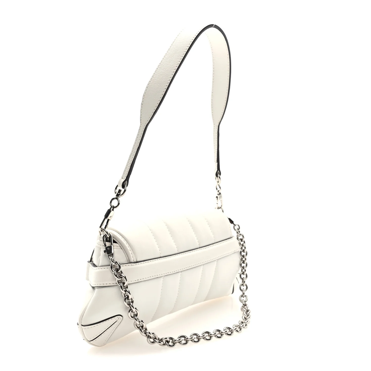 Nappa Vertical Matelasse Small Maxi Horsebit Chain Shoulder Bag Great White - Top Club