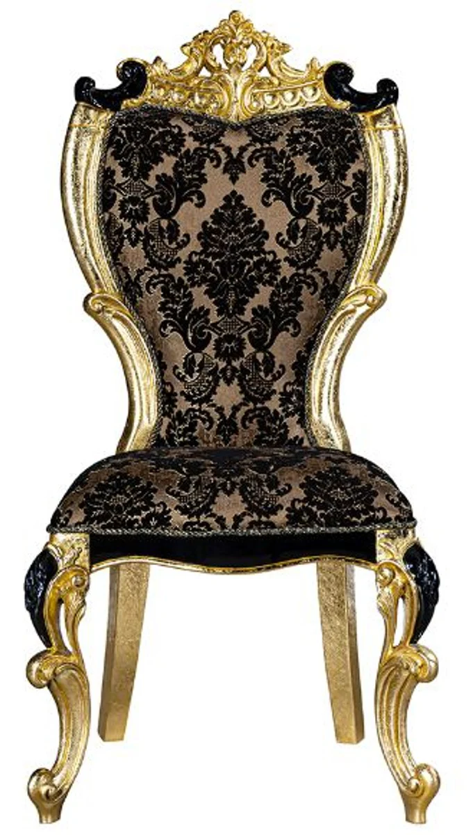 Luxury baroque dining room chair set with elegant pattern brown / black / gold 60 x 65 x H. 120 cm - kitchen chairs set of 6 in baroque style - baroque dining room furniture