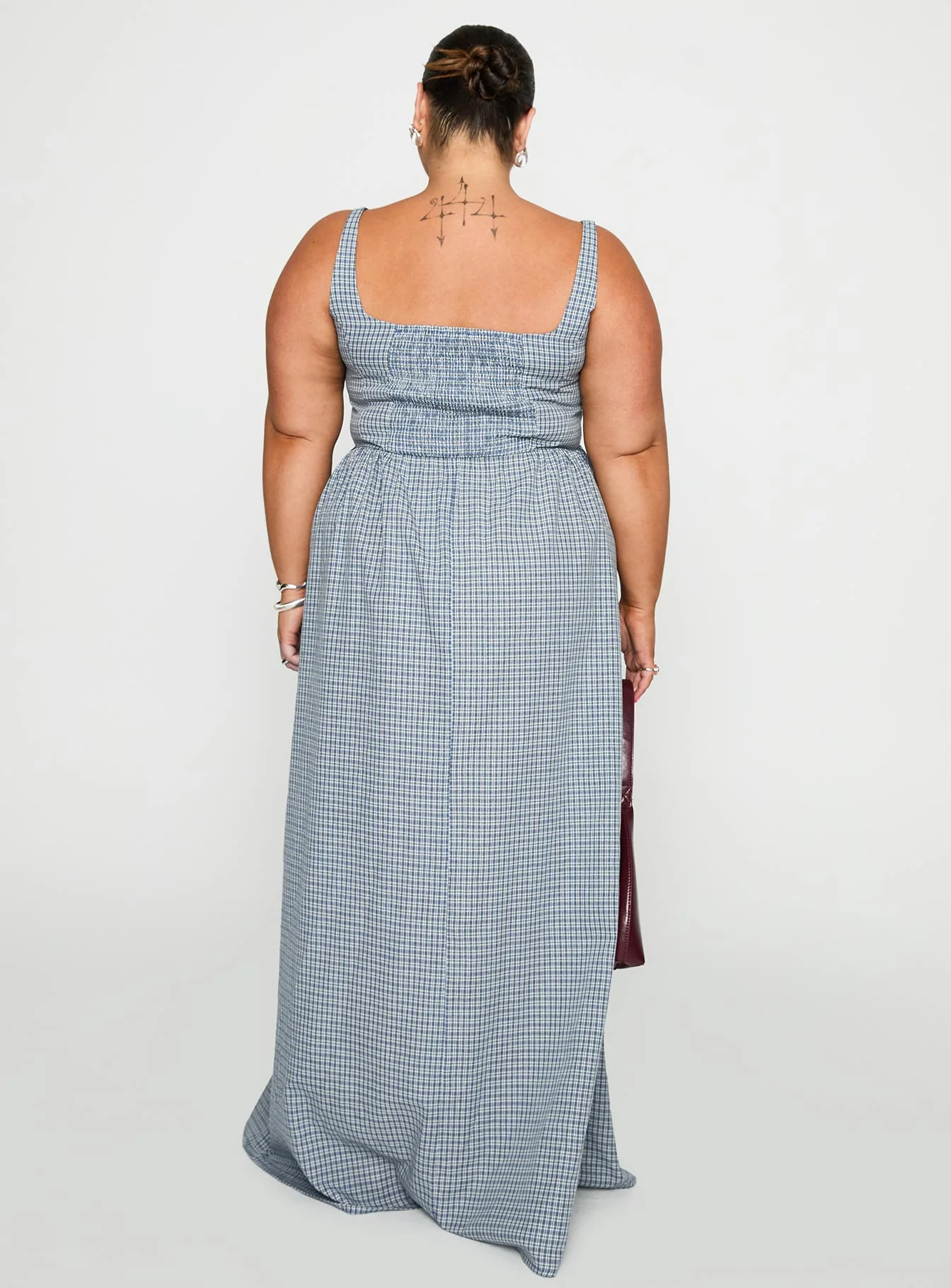 Cartmel Check Maxi Dress Navy Curve