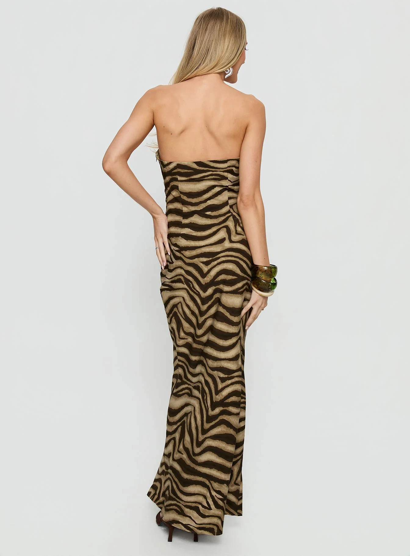 Carlina Halter Keyhole Maxi Dress Dark Zebra