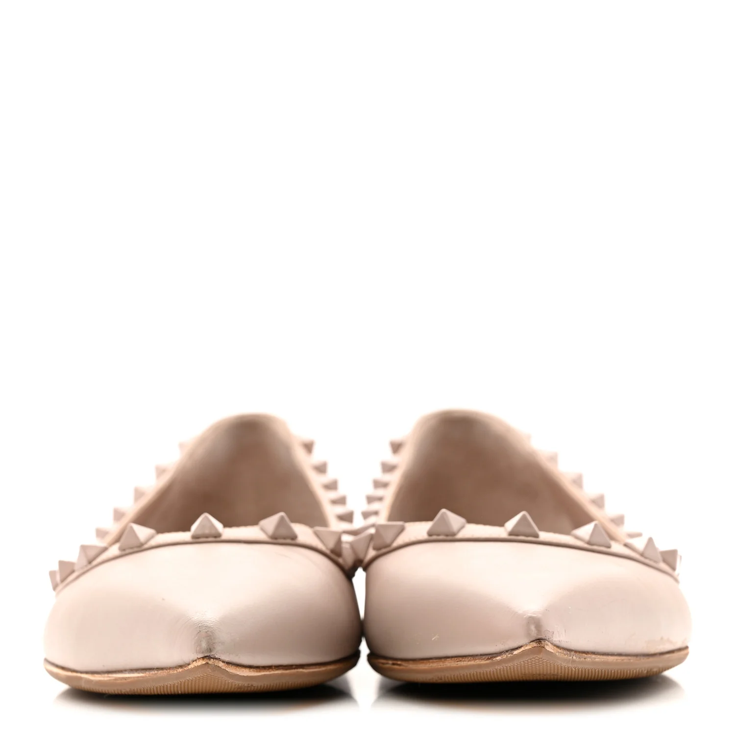 Calfskin Lacquered Monochrome Rockstud Ballerina Flats 38 Poudre - Top Club