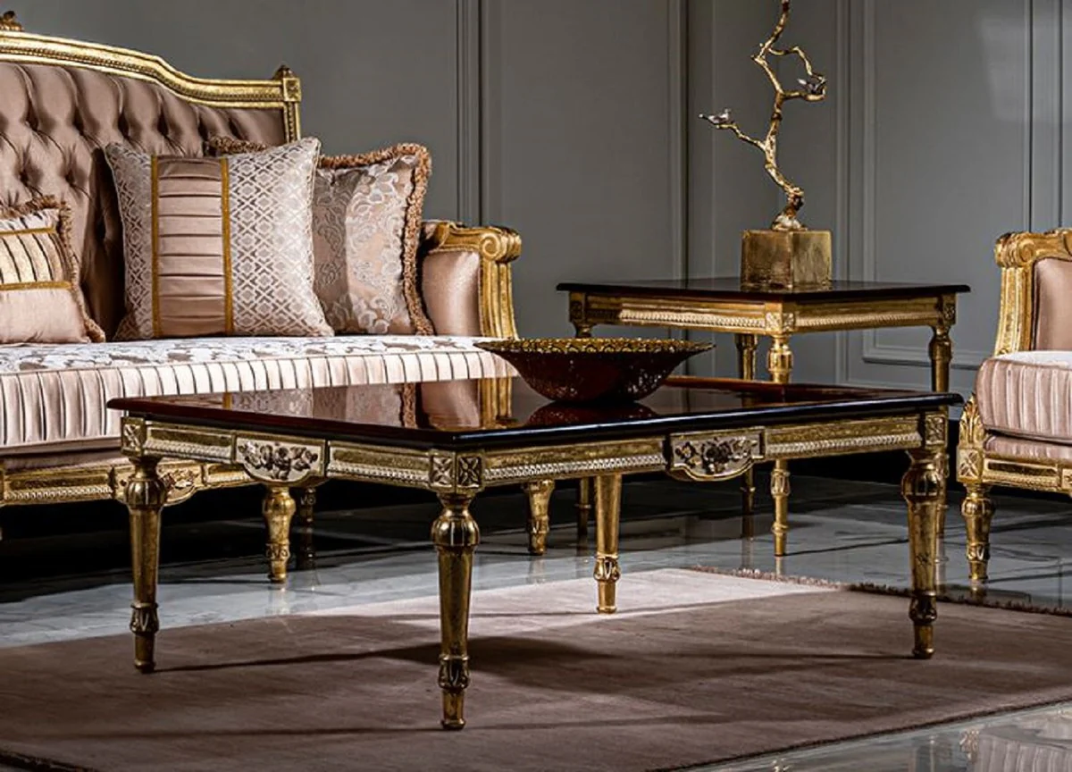 Luxury baroque living room set pink / white / gold - 2 sofas & 2 armchairs & 1 coffee table - magnificent living room furniture in baroque style