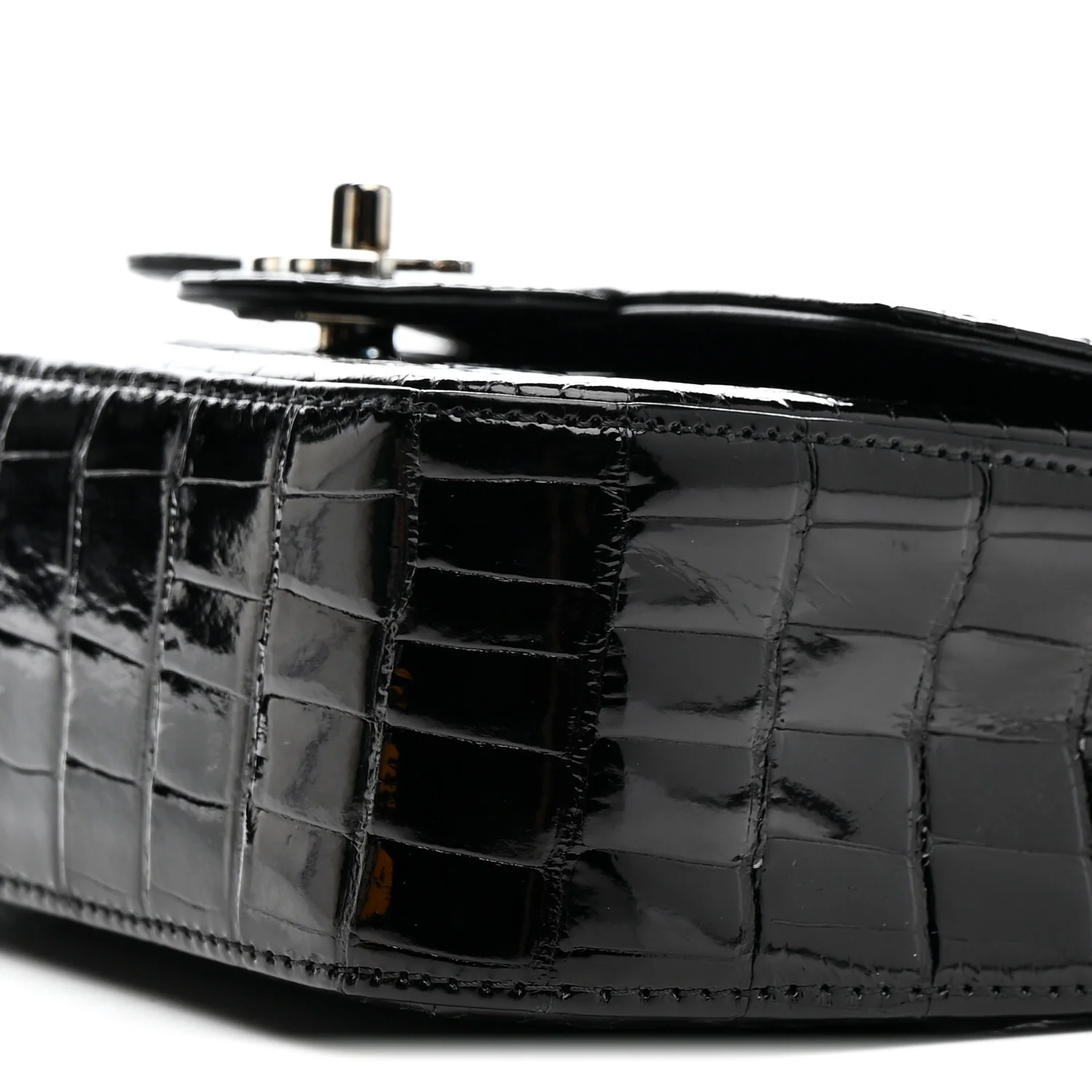 Shiny Alligator Mini Rectangular Flap Black - Top Club