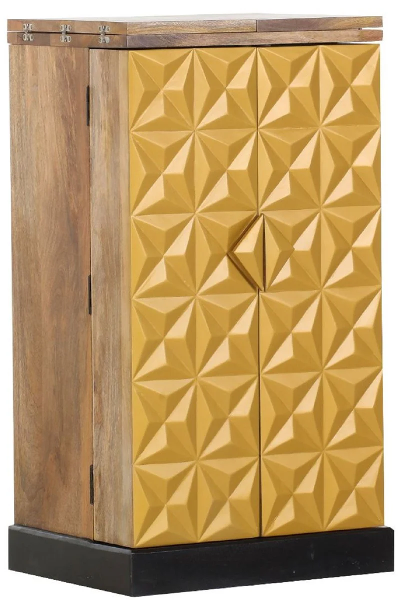 Designer bar cabinet with 2 doors natural color / gold / black 59-117 x 48 x H. 113 cm - solid wood wine cabinet - bar furniture