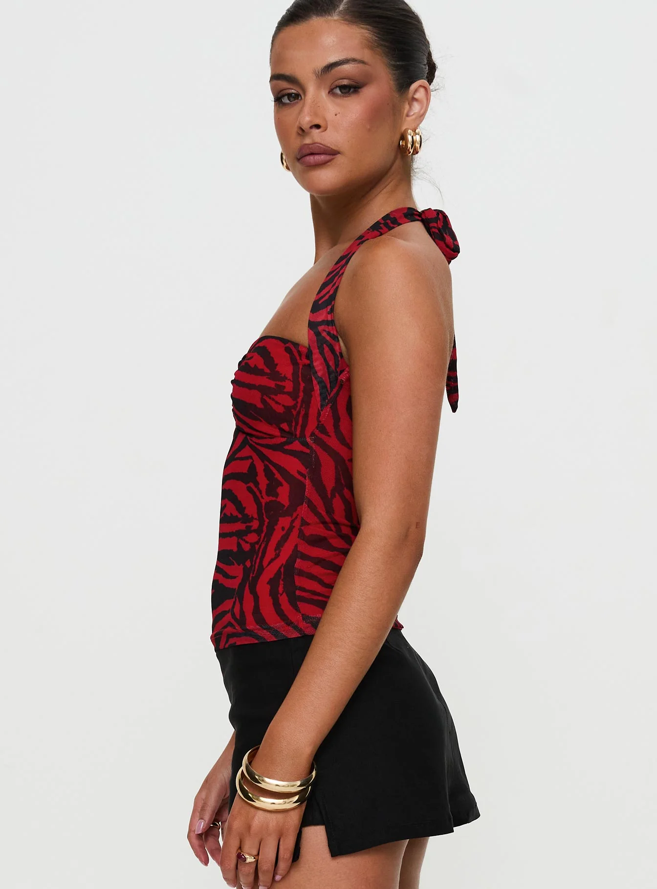 Cielo Mesh Halter Top Red Zebra