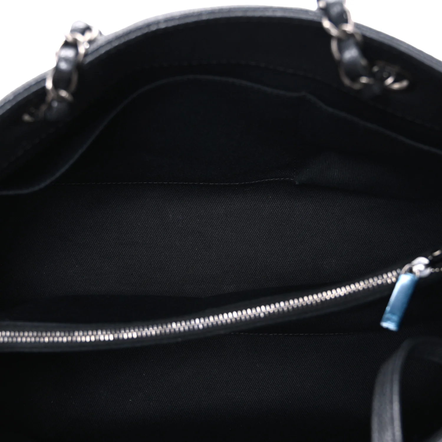 Metallic Grained Calfskin Medium Woven Chain Shopping Bag Black - Top Club