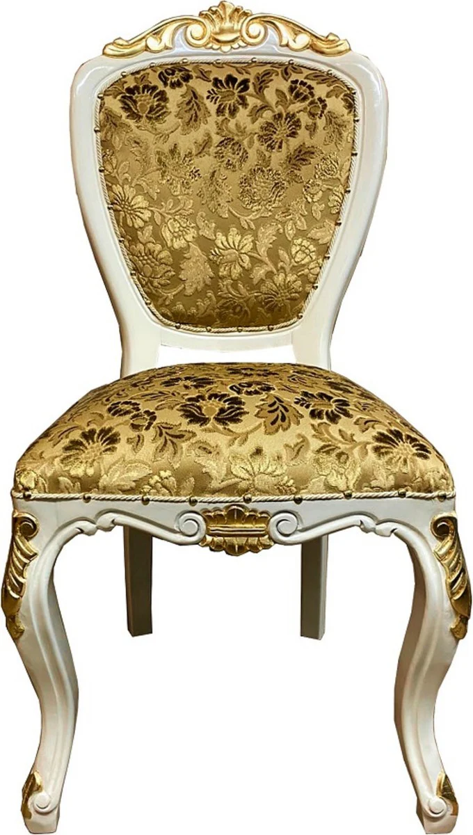 Pompöös by Luxury Baroque Dining Room Chairs Gold Bouquet Pattern / Cream White / Gold - Pompöös Baroque Chairs designed by Harald Glööckler - 4 Dining Room Chairs - Baroque Dining Room Furniture