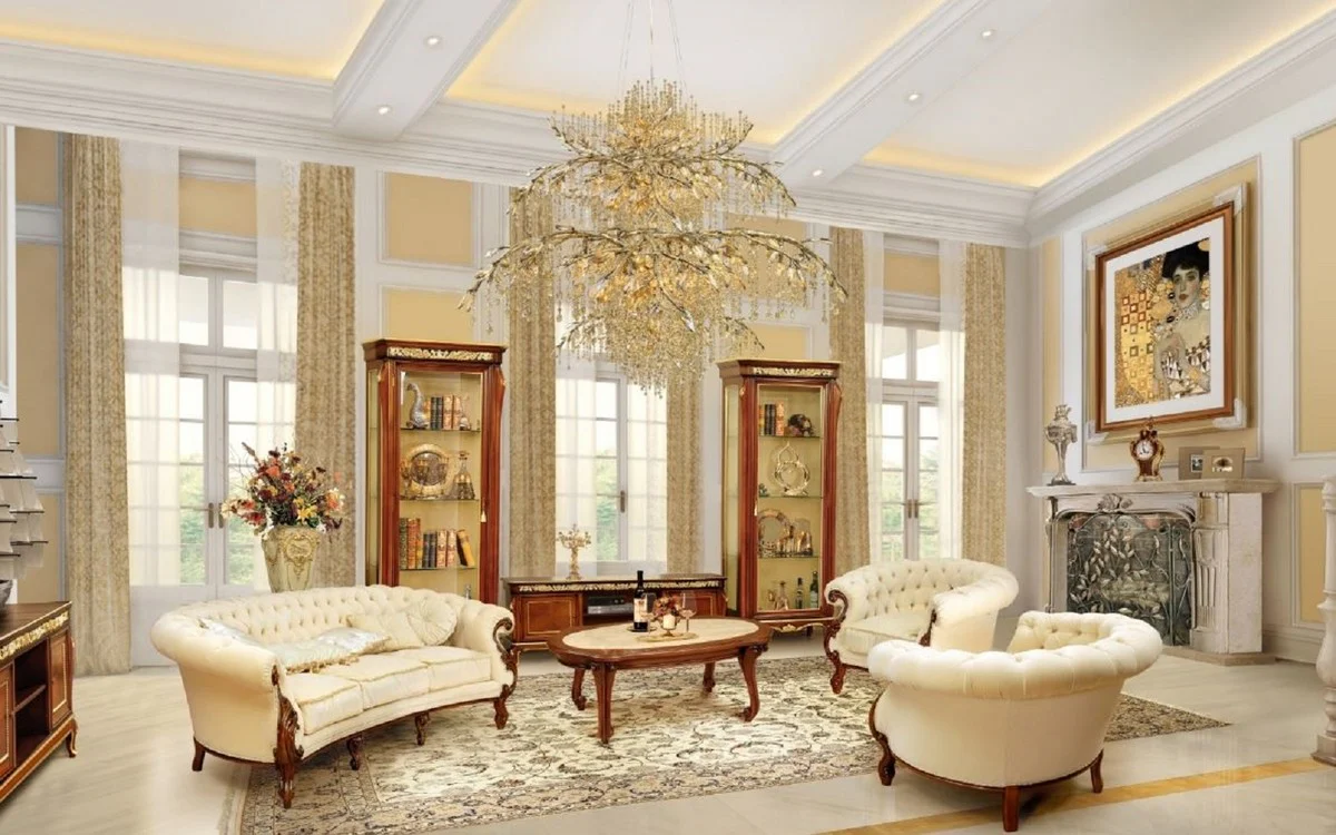 Luxury baroque display cabinet brown / gold - magnificent solid wood display cabinet with glass door and glass shelves - handmade baroque furniture - noble and magnificent