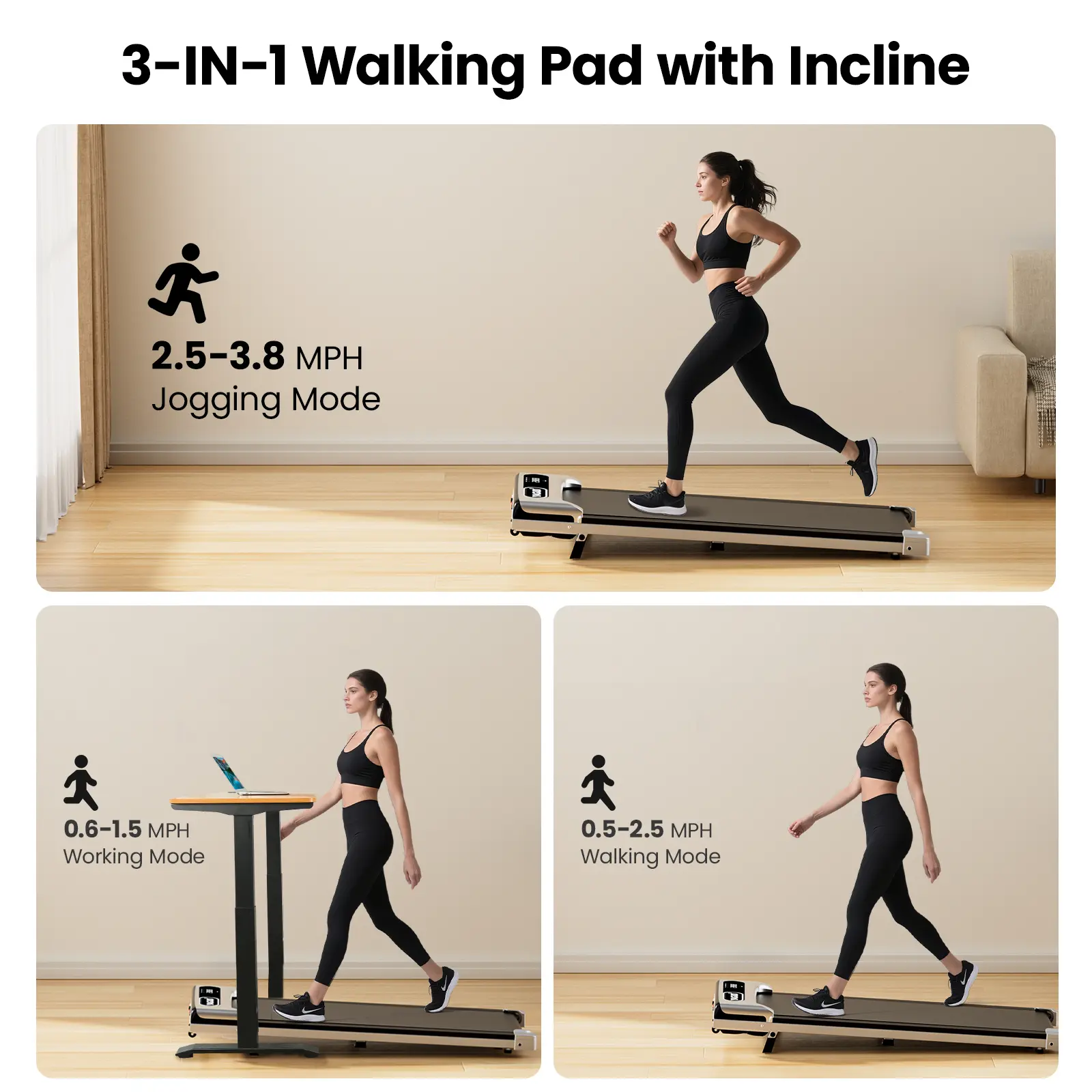 Walking Pad with Incline, Yagud Incline Walking Pad for Home, Under Desk Treadmills for Home with Remote Control, Walking Pad Treadmill with Manual Incline, LED Display, 265LBS Weight Capacity