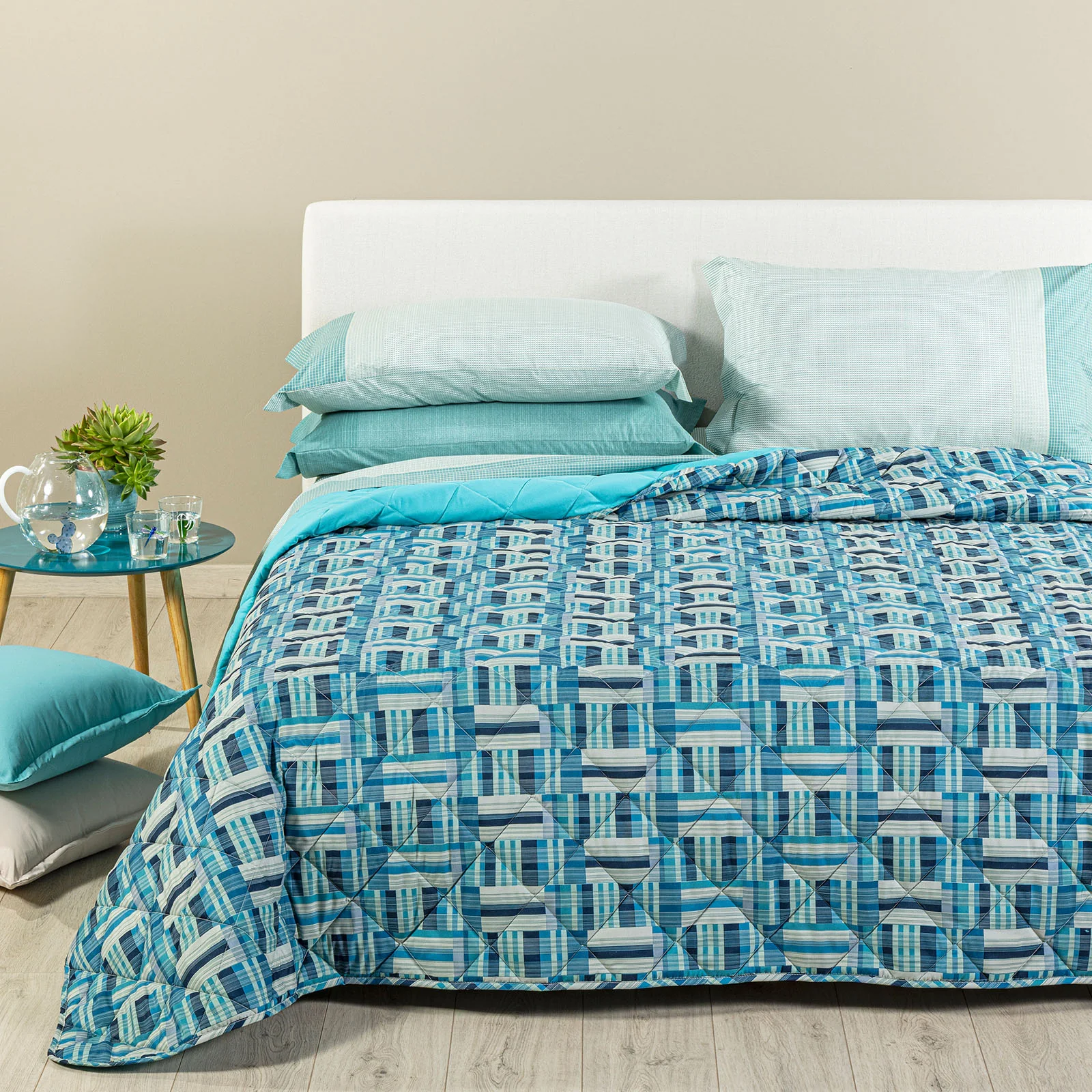 Copriletto Trapuntato In Microfibra Otis Matrimoniale Blu Modern