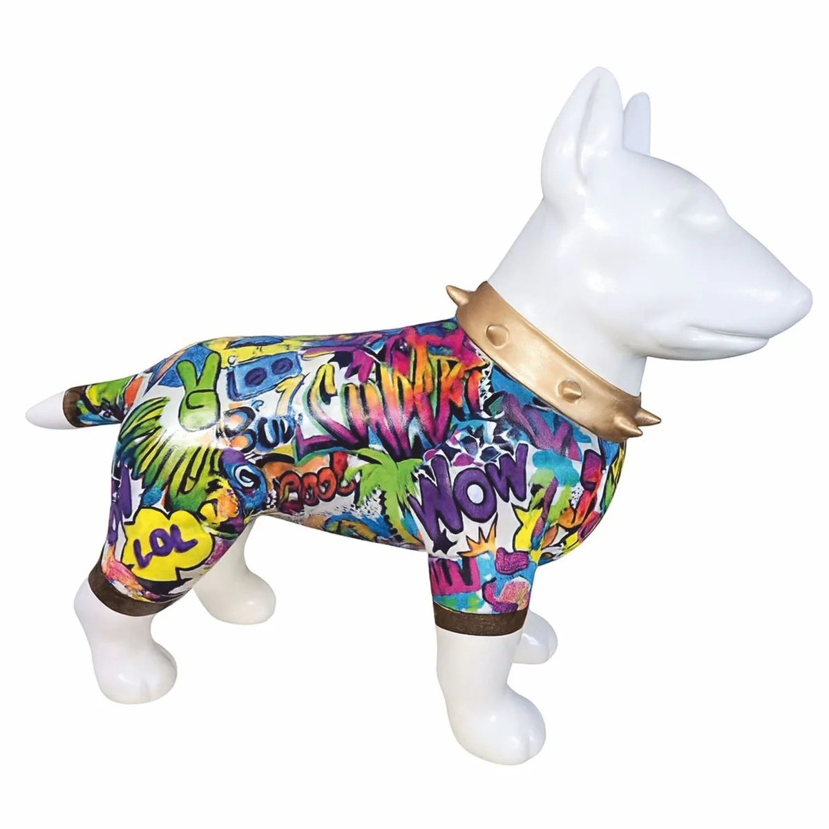 Decorative figure dog bull terrier white / colorful / gold H. 59 cm