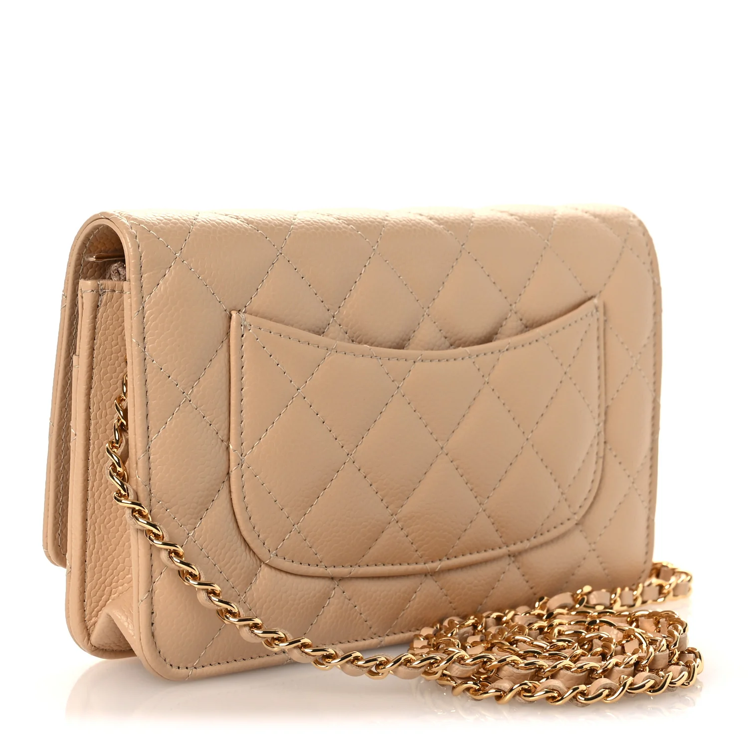 Caviar Quilted Wallet on Chain WOC Beige - Top Club