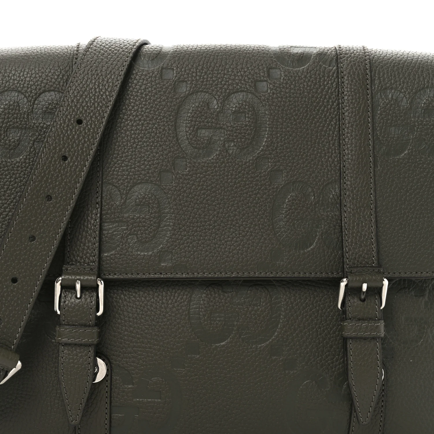 Piuma Calfskin Jumbo GG Embossed Double Buckle Medium Messenger Bag Dark Vintage Olive - Top Club