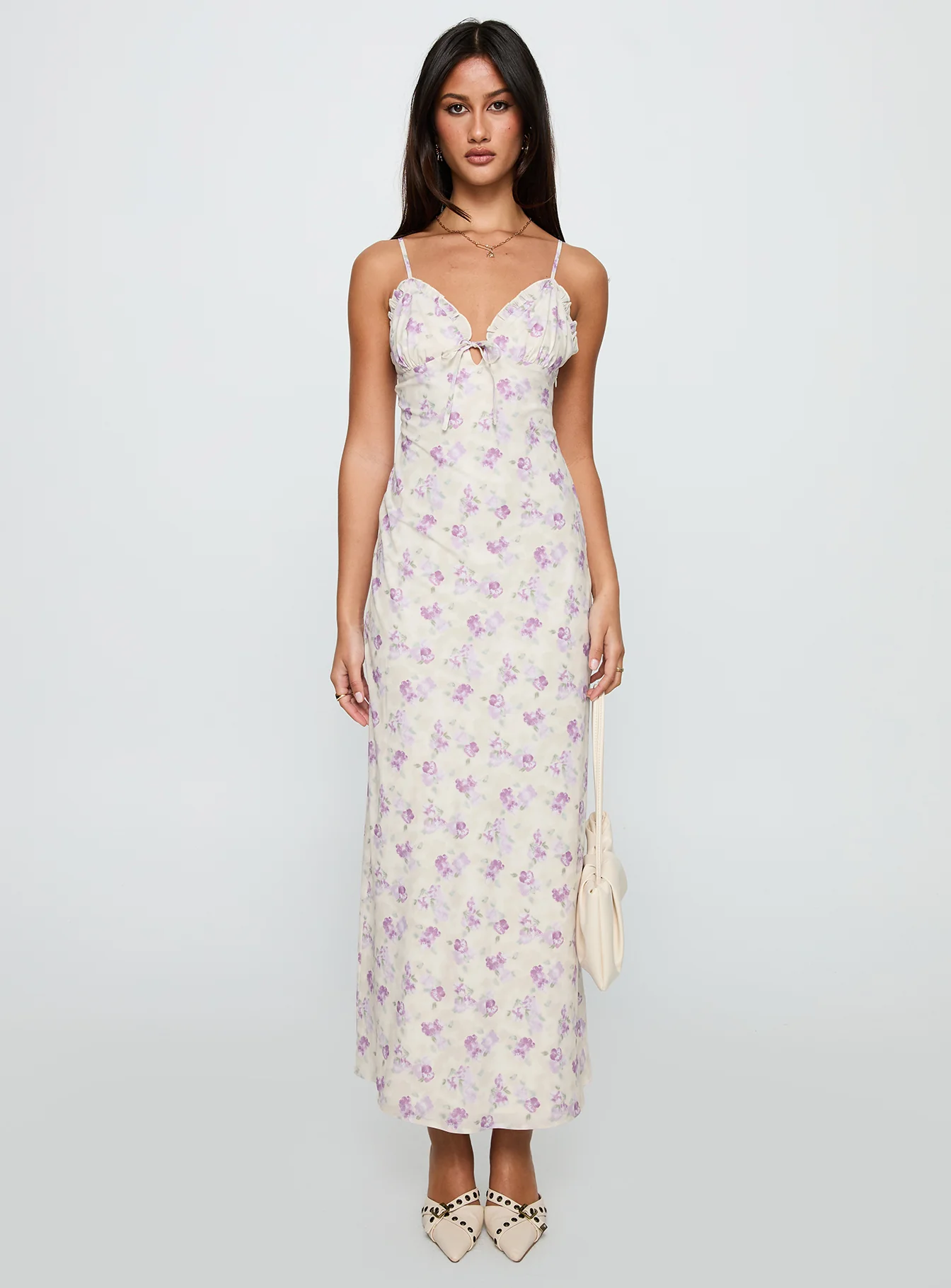 Jessamine Frill Maxi Dress White / Lilac