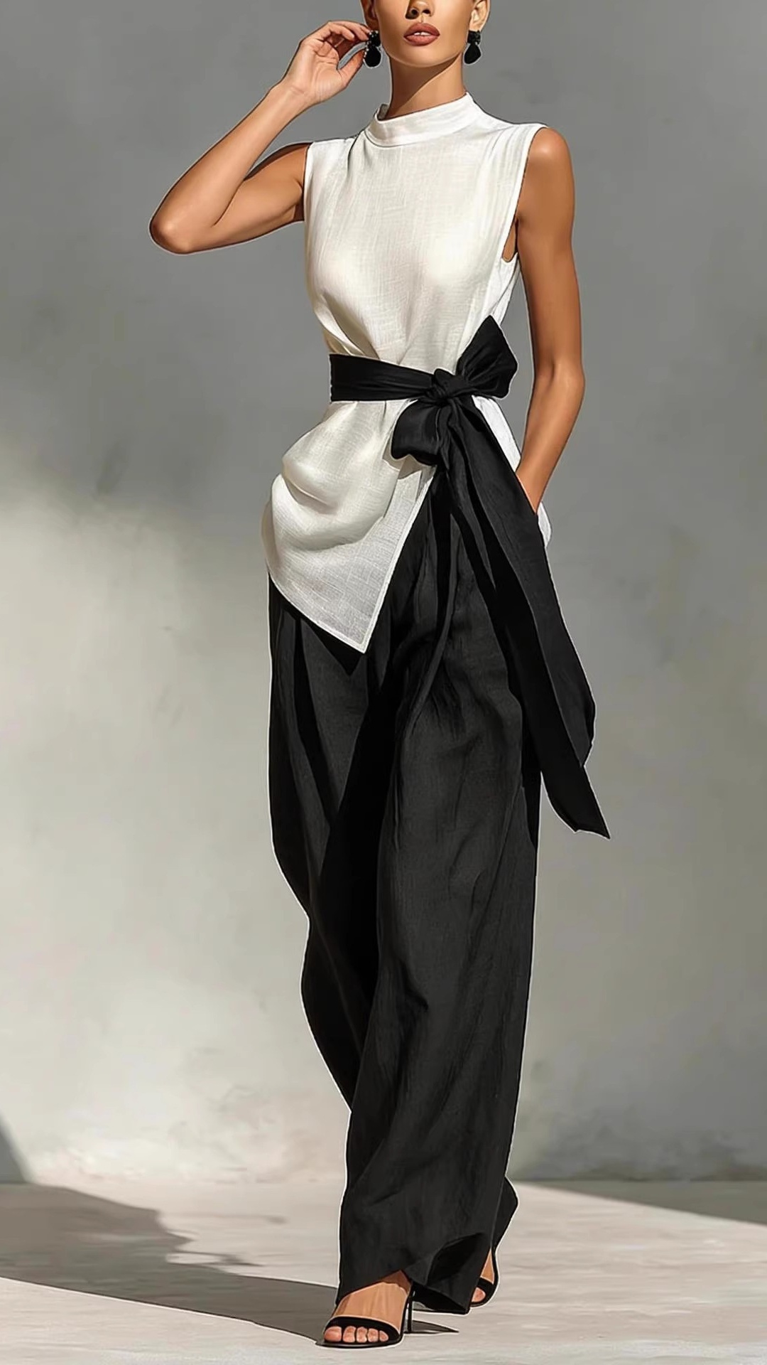 Women's Tie-Front Sleeveless Tencel-Linen Top + Wide-Leg Pants 2-Piece Set - Nordfashionstorm - Women's Clothing, Fashion for You - Nordfashionstorm.com